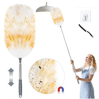 Loveco Staubwedel, Hochwertiger Lammwolle Staubwedel Teleskop Waschbar, Ausziehbar bis ca. 130 cm – Elektrostatische Staubaufnahme für Decken & empfindliche Oberflächen, kratzfreies Entstauben