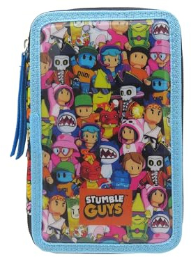 CyP Brands - Stumble Guys, astuccio a 3 scomparti, con materiale scolastico, astuccio completo, licenza ufficiale, per ragazzi e ragazze, design divertente