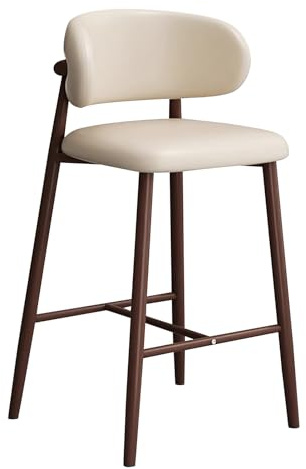 Barstolar i PU-läder, klädda, barstolar med ryggstöd och fotstöd, för köksö, bardisk, pub, matsal, café, beige, höjd 75 cm/30 tum