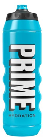 PRIME 32 oz Blue Squeeze Sports Water Bottle, BPA Free, Dishwasher Safe, Easy-Grip Ergonomic Leakproof Design, Fast Hydration for Gym, Cycling, Running
