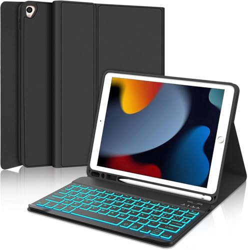 Occtingkind, Tastiera per iPad 10.2 pollici, Custodia con Tastiera per iPad 9a/8a/7a gen 2019-2021, Pro 10.5, Air 3, Cover con Magnetica Retroilluminata Bluetooth Keyboard, Italiano, USB C, Nero