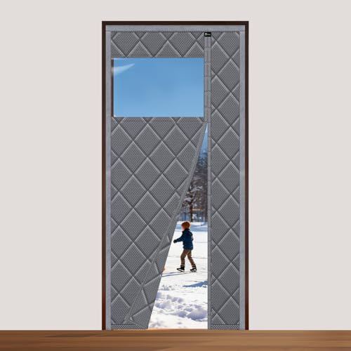 Cortina Térmica Magnética Sekey 90x210cm, Protección contra el Frío, Cortina Térmica para Puertas con Apertura Lateral, Cortina Térmica Sin Taladrar (con Ventana)