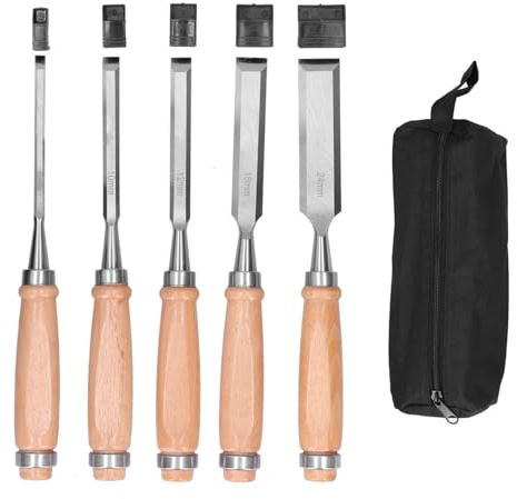 Oumefar Juego de Cinceles para Carpintería de 5 Piezas, Herramientas para Cuchillos de Cincel de Grabado y Tallado Duro y Práctico para Carpinteros Artesanos Artesanos de Haya de Acero