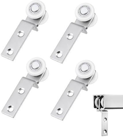 4 roues coulissantes de 64 mm pour portes coulissantes, roues pour portes coulissantes, muet latéral, roue suspendue avec roulement pour rails coulissants, fixation d'angle