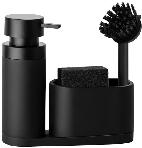 blackswedenhome. Design Diskbänksorganisatör med Avtagbar Diskmedelsdispenser Diskborste och Svamp Köksorganisatör Diskbänksorganisatör i Konststen Diskbänksset med Tvålpump Matt Svart