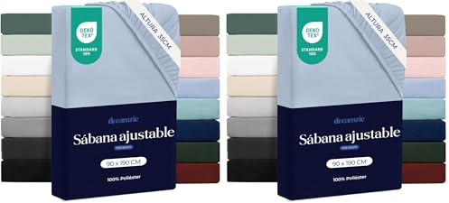 Dreamzie Sabanas 90x190 – Bonete 35 cm – Microfibra Suave – para Colchones Gruesos – Certificado Oeko-Tex – Azul (Paquete de 2)