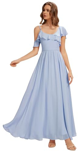 Ever-Pretty Robes de Demoiselle d'honneur Col asymétrique Manches Courtes Mousseline Maxi Robe évasée ES02709