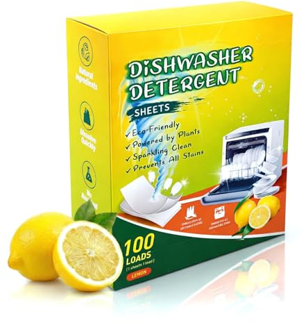 100 Piece Feuilles Lave-Vaisselle Écologiques, Détergent Naturel en Pastilles Puissant, Tablettes pour Lave-Vaisselle au Parfum Citron