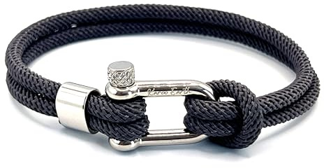 KAROO EARTH JEWELLERY Men's Nautical Rope Bracelet, Durable Nylon Marine Rope | Bracelet with stainless steel D-shackle | Mens Double Strand Sailing rope bracelet (Grey, 21c (Average Wrist))