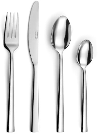 PRADEL ESSENTIEL - Juego de cubiertos de 24 piezas para 6 personas - Infinity - 18/0 Acero inoxidable, acabado brillante - Acero inoxidable (2 mm de grosor)