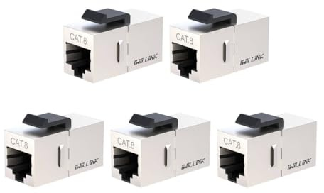 iwillink Cat8.1 RJ45 coupler 40 Gbps – STP-skärmad Ethernet-kopplare uttag till hona med keystenuttag, inline-koppling för höghastighetsnät, 5 stycken