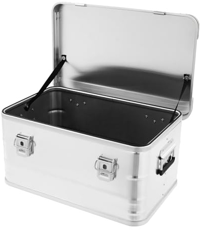 Scatola portaoggetti in alluminio, da campeggio, per il trasporto, 50 l, rettangolare, impilabile, con coperchio, per campeggio, pesca, viaggi, casa, cucina (argento)