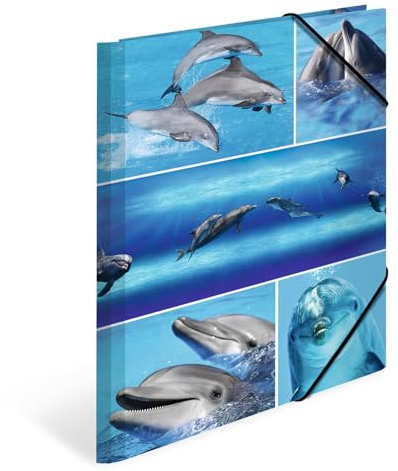 HERMA Sammelmappe A4 Delfine, Kinder Eckspanner-Mappe aus Pappe mit Tier Motiv, Gummizug, Innenklappen und Innendruck für Jungen und Mädchen