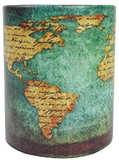 Emartbuy Round PU Leather Fabric Designer Pen Pencil Stand Holder - World Map