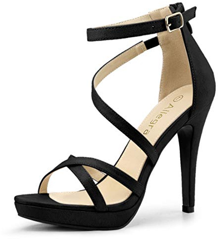 Allegra K Sandalias de tacón de aguja con plataforma y tiras para mujer, Black, 39 EU