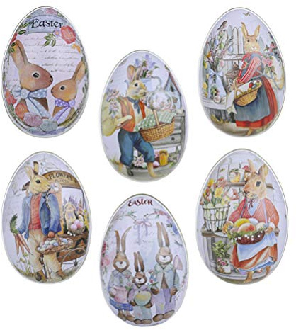 TOYANDONA 6pcs Easter Egg Tin Box Easter Bunny Metal Candy Box Fillable Easter Eggs Metal Empty Shells Basket Stuffers Toys for Kids Easter Egg Hunt Party Favors