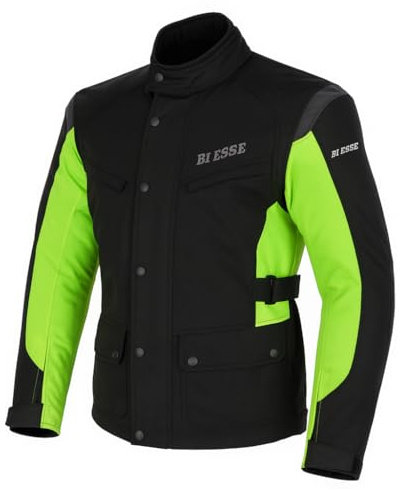 BI ESSE - Giacca moto uomo in cordura, giubbotto nero/fluo in Tessuto impermeabile, antipioggia, Fodera termica rimovibile, Protezioni Certificate, abbigliamento invernale moto, scooter, taglia XL