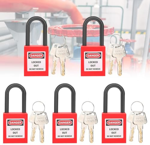 Lockout-Tagout-Schlösser 5 Sätze Lockout-Schloss 2 Schlüssel Pro Schloss Staubdichtes Nylon-Sicherheitsvorhängeschloss aus Nylon für Lock-Out-Tag-Out, vorhängeschlösser mit schlüssel(rot)