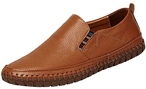 rismart Mocasin Hombre Casual Plano Cuero Ponerse Zapatos de Conducción Zapatilla