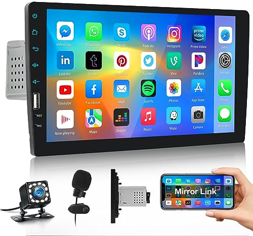 1 Din bilradio med 9 ”skärm Auto Audio Radio med handsfree Bluetooth FM USB Mirror Link Färgad knappbelysning bakifrån kamera
