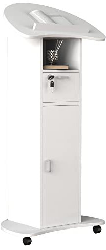 VCM Holz mobiles Rednerpult/Maße ca. H. 110 bis 120 cm x B. 56 cm x T. 37 cm/rollbar mit Schublade/Stehpult/Stehtisch mit Tür - Redola