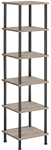 HOOBRO Regal, Bücherregal mit 6 Ebenen, schmales Eckregal, Standregal, Industrial Regal, Lagerregal, Büroregal, offene Ablagen für Wohnzimmer, Schlafzimmer, Balkon, Küche, Greige EBG55CJ01