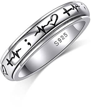 Fidget Ring Sterling Silber Herzschlag Angst Ring Semikolon Spinner Band Ring Stress Entlastung Schmuck Geschenke für Frauen Männer(Semikolon Spinner Ring, 9)