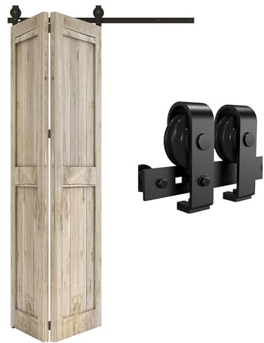 QINAIXQM 3.3FT/100CM Sliding Door Track Folding Door Hardware Kit Closet Rail Roller 2 Doors Accessory fits Maximum Single Door Leaf Width: 48CM, Excluding Door Panels