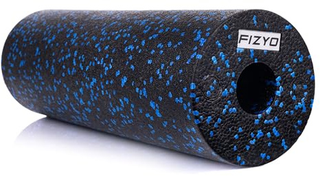 Fizyo Rodillo para fitness, yoga, rehabilitación, pilates, auto-masaje de espalda, músculo fascial, brazos de piernas, miofascial, espuma EPP de dureza media 45 x 15 cm (Negro Azul)