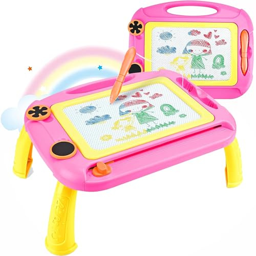 XFLYP Ardoise Magique Enfant, Tableau à Dessin Magnétique D'écriture Effaçable Colorée avec Pieds de Support, Peinture Jouets Bloc à Dessin Cadeau D'anniversaire de Noël pour 1 2 3 Ans Enfants(Rouge)
