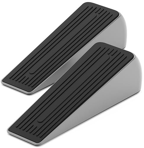 Premium Zinc and Rubber Door Stop, Anti-Skid, Heavy Duty Door Stoppers for Floor with Superior Grip for All Floor Types, Black Door Wedges Indoors, 2 Pack (Silver-Stainless Steel, Pack of 2)