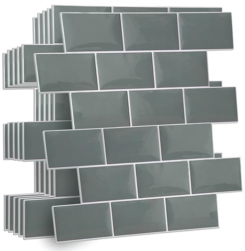 WALPLUS 20 Grey Metro Tile Stickers – Thick 3D Self-Adhesive Wall Tiles for Kitchens & Bathrooms (30x15cm)