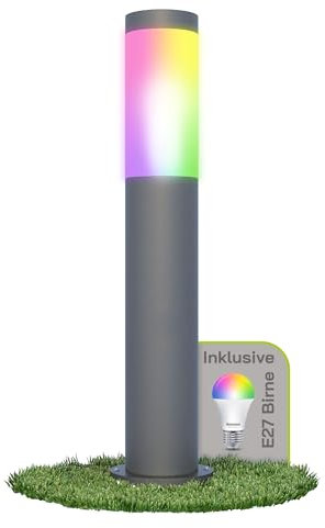 linovum BOSEA-A Wegeleuchte außen LED mit Smart Home WLAN E27 Glühbirne RGB+W - Edelstahl Sockelleuchte anthrazit 50cm IP44 230V
