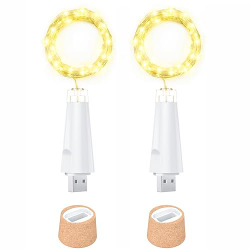 Ceepko Luci Bottiglia USB Ricaricabile LED Sughero 20 LED Filo Rame per Decorazione Bottiglia Vino Tavolo Festa Fai da Te