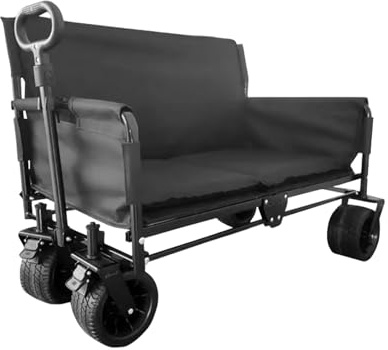 Carro plegable 2 en 1 con frenos, carrito de jardín CEIEVER que se convierte en una silla para 2 personas, carrito de playa con ruedas extra anchas y asa ajustable, para camping