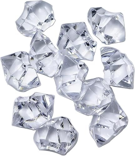 EesTeck Decorative Clear Acrylic Ice Crystals, 50 Pieces Large Clear Acrylic Crystal Chunks, 17 * 23 mm Geometric Shapes Fake Faceted Gems, for Party Table Scatter Gems, Wedding Vase Filler