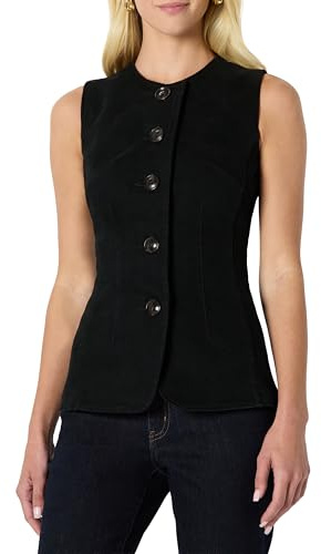 Amazon Essentials Women's Regular-Fit Button-Down Denim Vest, Black, 14
