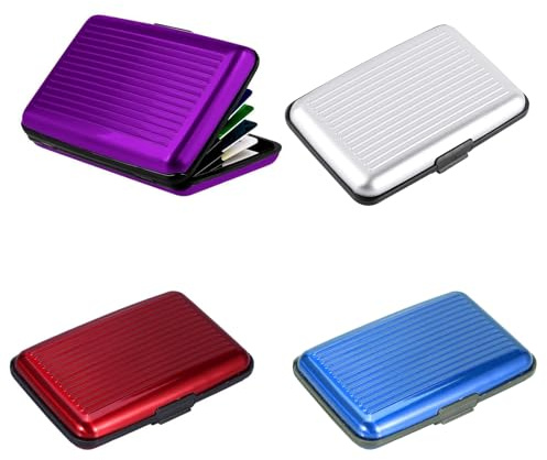 Wrbugukeji Metal ID Organiser Wallet, 4 Pcs Aluminium Credit Card Wallet | RFID Blocking Credit Card Holder Aluminium Card Wallets RFID blocking Metal Wallet for Men Women Credits Cards(4 Colour)