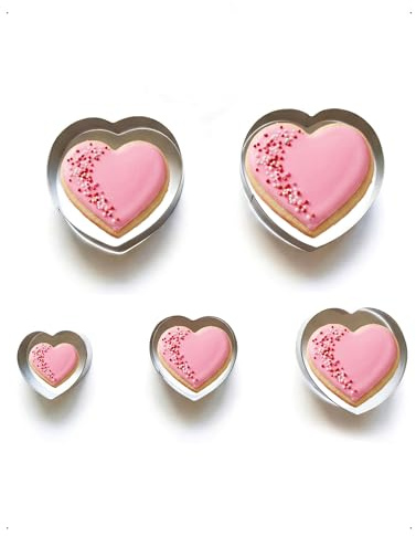 KONFEN Lote de 5 cortadores con forma de corazón, de acero inoxidable, para San Valentín, formas para galletas de cumpleaños, cortadores fondant, repostería y postres, 5 tamaños