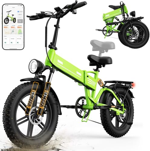 EGGKING Bicicletta Elettrica a Pedalata Assistita 20 x 4.0 Fat Tire, Doppia Sospensione, 7 Velocità, Batteria Rimovibile 48V, Display LCD