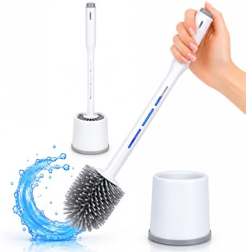 URIZON® Escobilla Baño con Dispensador Jabón | Escobilla WC de Silicona Flexible | Limpia y Desinfecta en un Solo Gesto | Secado Rápido | Base Estable Incluida