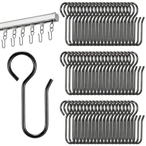 Nogeqi 60 Stück Metall Gardinenhaken Vorhang Hakens S Metall Haken Hochbelastbare Gardinen Haken für Schienen zum Einhängen Edelstahl Curtain Hooks für Gardinen Türvorhänge Duschvorhänge (35x18mm)
