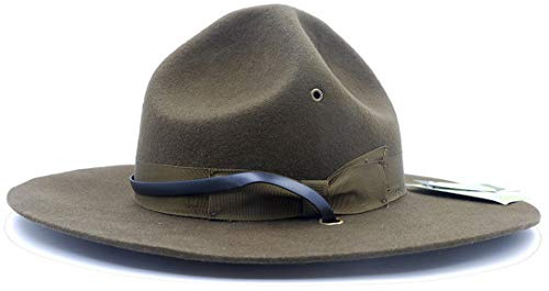 TingTingo Sombrero de campaña Militar para Instructor de Sargento Mountie Ranger, 100% Lana, Color Verde Oliva, Oliva, 7 1/8