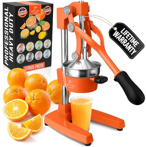 Zulay Kitchen Cast Iron Juicer - Heavy Duty Manual Juicer with Detachable Strainers for Easy Cleaning, Orange Juice Press for Citrus Fruits, Perfect for Bartenders, Juice Lovers & Health Enthusiasts