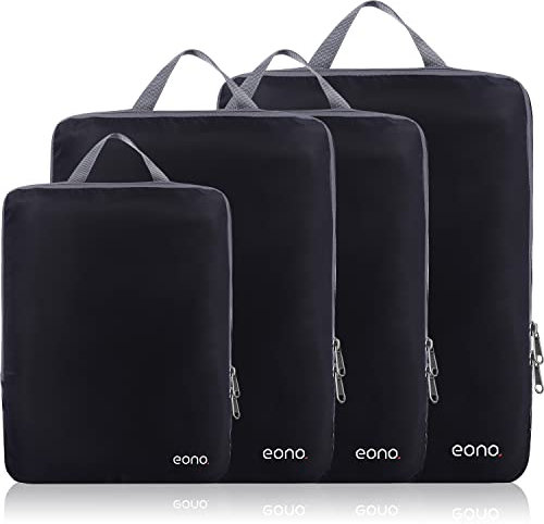 Eono Komprimierbaren Packwürfeln zur Organisation Ihres Reisegepäcks, Compression Packing Cube, Packtaschen Set & Gepäck Organizer für Rucksack & Koffer - Schwarz, 4-teilig