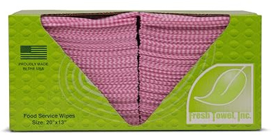 Fresh Towel Foodservice Reusable Paper Towels - 1/4 Fold, 13 x 20 inches - Pink Straight Line Pattern (1 Case of 200) All Purpose Cleaning Towels