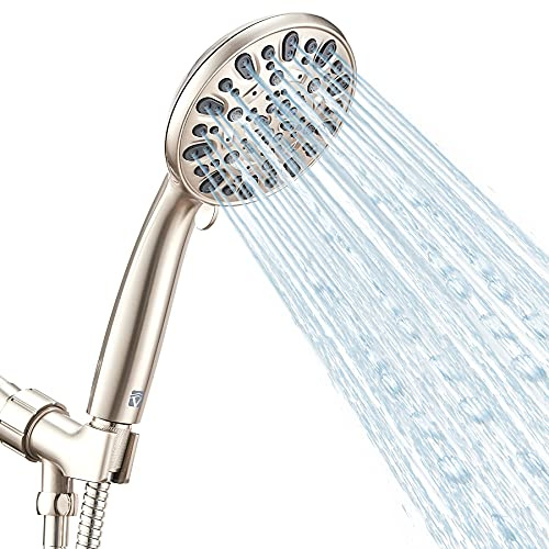 High Pressure Handheld Shower Head VMASSTONE 7-Spray Setting Showerhead Kit with 59 Stainless Steel Hose and Adjustable Mount for Showering Enjoyment Even at Low Water Flow (HM-002 Brushed Nickel)