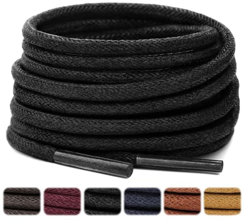 Stepace Cordones Redondos Encerados [2 Pares] Cordones Duraderos para Zapatos de Vestir y de Diario, Longitud 66-135cm Black-96