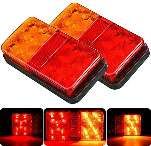 LC-AUTO 2PCS 12V LED Rear Tail Lights Trailer Lights Universal 10Leds Stop Brake Light Turn Signal Indicator Lamp for Caravan Van Boat Camper Truck Lorry Tractor