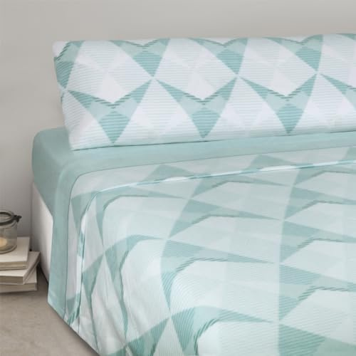 MERCURY TEXTIL-Juego Sábanas 3 Piezas Invierno Triángulo Aguamarina Cama90